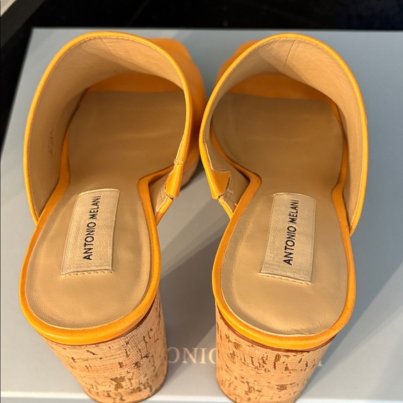*Antonio Melani SARAYYAA Pale Peach Orange Cork Open Toe Heels Chunky Platforms - Picture 4 of 16